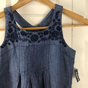 Old Navy Chambray Dress Floral Embroidery Blue